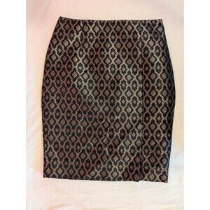 Women's The Limited Metallic Medallion Pencil Skirt Black Gold Size 2